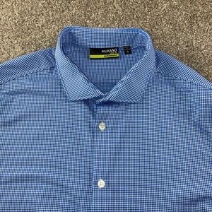 Murano Performance Blue & White Gingham Button Down Shirt Mens XL Career Stretch